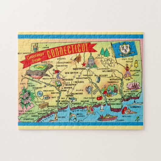Connecticut ansichtkaart kaart 11x14 legpuzzel (Horizontaal)