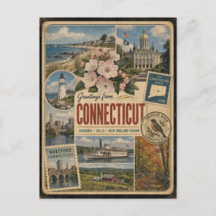 Connecticut Authentieke Vintage Stijl Ansichtkaart Briefkaart