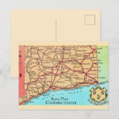 Connecticut Auto Map Ansichtkaart Briefkaart (Voorkant / Achterkant)