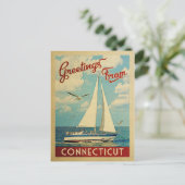 Connecticut Briefkaart Zeilboot Vintage Reis (Staand voorkant)