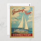 Connecticut Briefkaart Zeilboot Vintage Reis (Voorkant / Achterkant)