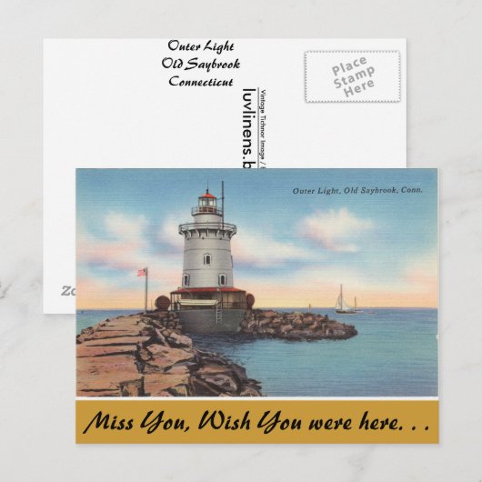 Connecticut, buitenlicht, oude Saybrook Briefkaart (Voorkant / Achterkant)