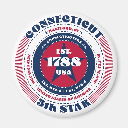 Connecticut Cirkel Typografie Souvenir Magneet (Voorkant)
