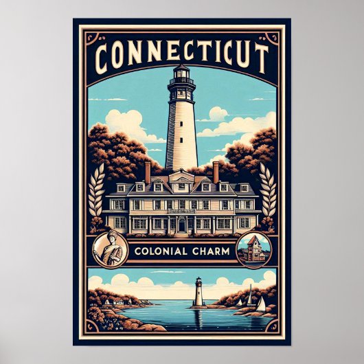 Connecticut Colonial Charm Lighthouse  Poster (Voorkant)