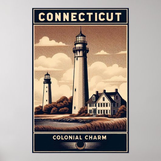 Connecticut Colonial Charm Lighthouse Poster (Voorkant)