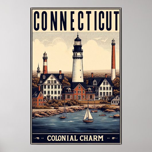 Connecticut Colonial Charm Lighthouse Poster (Voorkant)