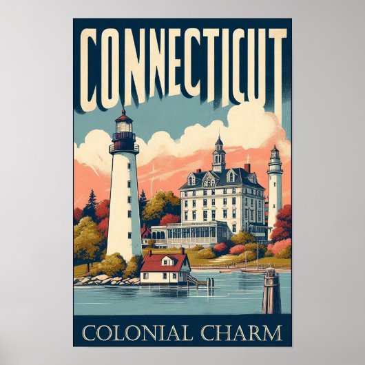 Connecticut Colonial Charm Lighthouse Poster (Voorkant)