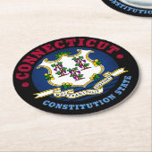CONNECTICUT CONSTITUTION STATE FLAG RONDE KARTONNEN ONDERZETTER (Gebogen)