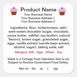 CONNECTICUT Cottage Food Law Productlabel Vierkante Sticker