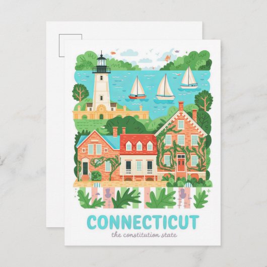 Connecticut de Grondwet Staat VS Reizen Briefkaart (Voorkant / Achterkant)