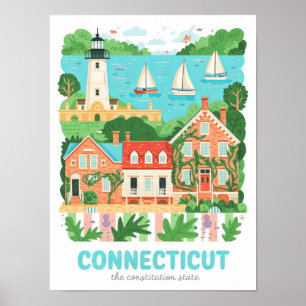 Connecticut de Grondwet Staat VS Reizen Poster