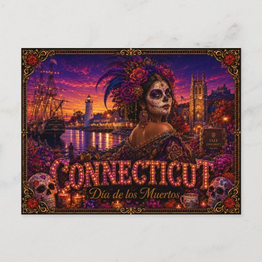 Connecticut Día de los Muertos Retro Briefkaart (Voorkant)