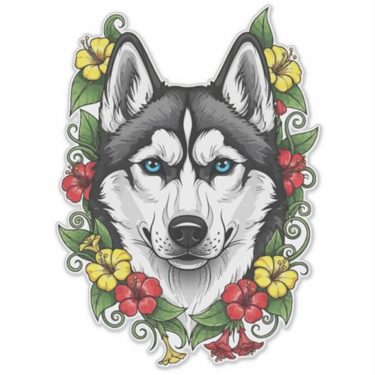 Connecticut Dog And Colorful Mirablis Blossom Sticker (Voorkant)