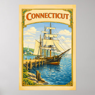 Connecticut Groot Zeilschip Vintage Poster
