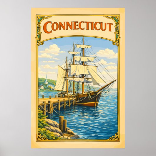Connecticut Groot Zeilschip Vintage Poster (Voorkant)