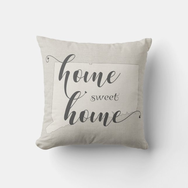 Connecticut - Home Sweet Home burlap-look Kussen (Voorkant)