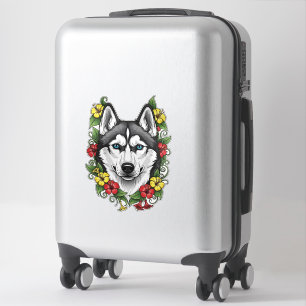 Connecticut-hond en kleurrijke Mirablis-bloesem Sticker