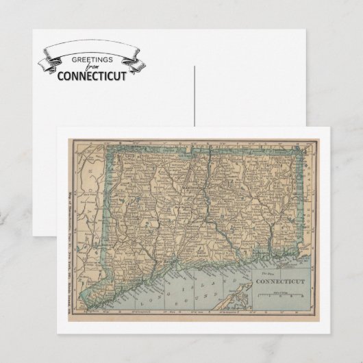 Connecticut-kaart Briefkaart (Voorkant / Achterkant)