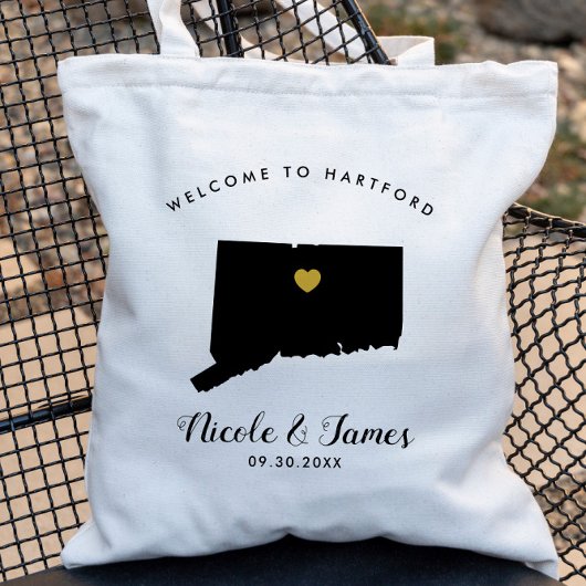 Connecticut kaart bruiloft welkomsttas Tas, zwart Tote Bag