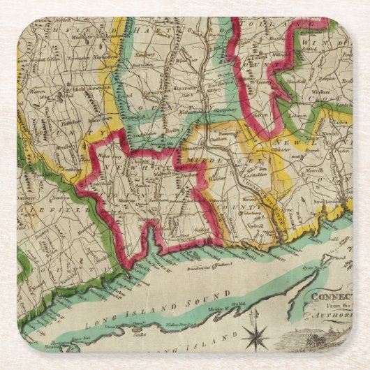 Connecticut-kaart Kartonnen Onderzetters (Voorkant)