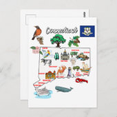 Connecticut-kaart met toeristische bestemmingen briefkaart (Voorkant / Achterkant)
