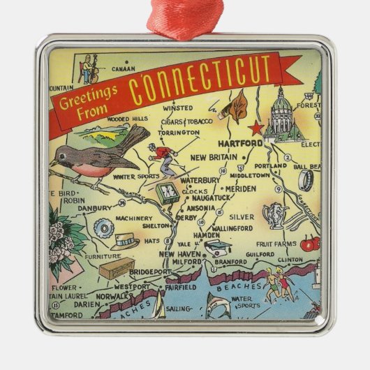 Connecticut-kaart Metalen Ornament (Voorkant)