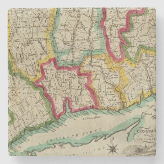 Connecticut-kaart Stenen Onderzetter (Voorkant)