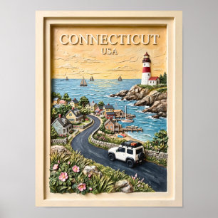 Connecticut Kust Vuurtoren Vintage Wegreis Poster