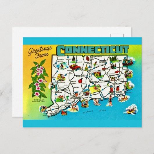 Connecticut Map Briefkaart (Voorkant / Achterkant)