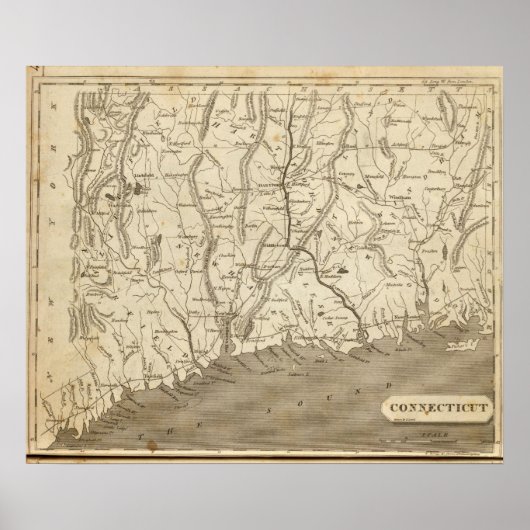 Connecticut Map door Arrowsmith Poster (Voorkant)