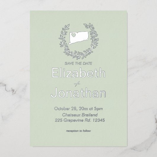 Connecticut Map Simple Destination Wedding Folie Uitnodiging (Voorkant)