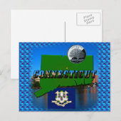 Connecticut' Map, Tekst, Faux Quarter, Vlagruimte Briefkaart (Voorkant / Achterkant)
