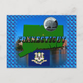 Connecticut' Map, Tekst, Faux Quarter, Vlagruimte Briefkaart (Voorkant)