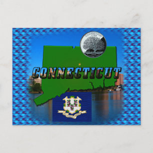 Connecticut' Map, Tekst, Faux Quarter, Vlagruimte Briefkaart
