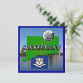 Connecticut' Map, Tekst, Faux Quarter, Vlagruimte Kaart (Staand voorkant)