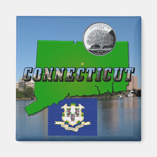Connecticut' Map, Tekst, Faux Quarter, Vlagruimte Magneet (Voorkant)