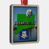 Connecticut' Map, Tekst, Faux Quarter, Vlagruimte Metalen Ornament (Rechts)