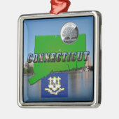 Connecticut' Map, Tekst, Faux Quarter, Vlagruimte Metalen Ornament (Links)