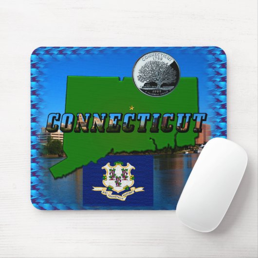 Connecticut' Map, Tekst, Faux Quarter, Vlagruimte Muismat (Met muis)