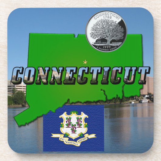 Connecticut' Map, Tekst, Faux Quarter, Vlagruimte Onderzetter (Voorkant)