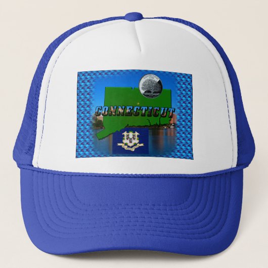 Connecticut' Map, Tekst, Faux Quarter, Vlagruimte Trucker Pet (Voorkant)