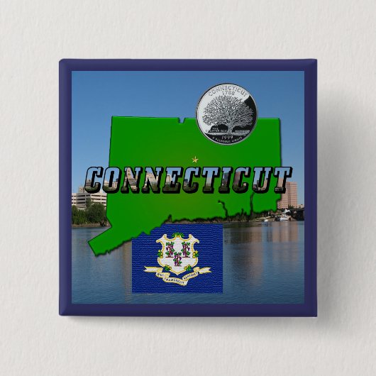 Connecticut' Map, Tekst, Faux Quarter, Vlagruimte Vierkante Button 5,1 Cm (Voorkant)