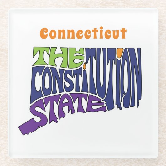 Connecticut Nickname Word Art Glazen Onderzetter (Voorkant)