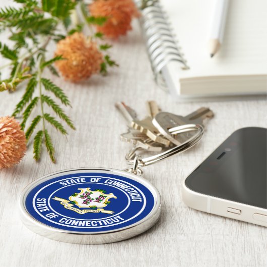 Connecticut Round Embleem Sleutelhanger (Zijkant)