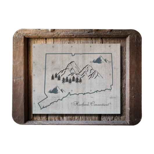 Connecticut Rustic Wood Lijst Mountains Magneet (Horizontaal)