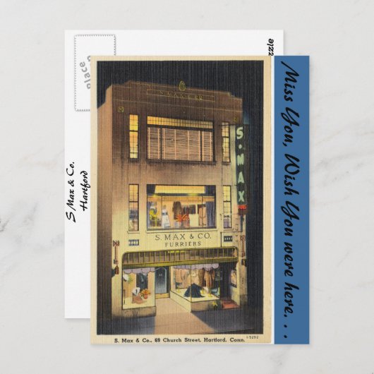 Connecticut, S. Max & Co. Briefkaart (Voorkant / Achterkant)