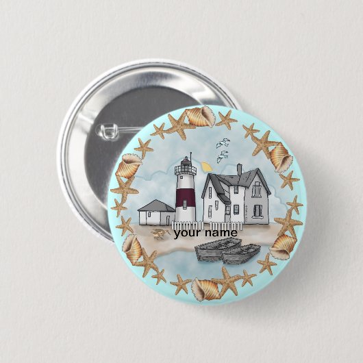 Connecticut Shells Lighthouse Ronde Button 5,7 Cm (Voorkant /achterkant)