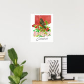 Connecticut Staatsroodborst Vogel Rode Waterverf  Poster (Thuiskantoor)