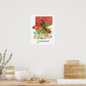 Connecticut Staatsroodborst Vogel Rode Waterverf  Poster (Keuken)