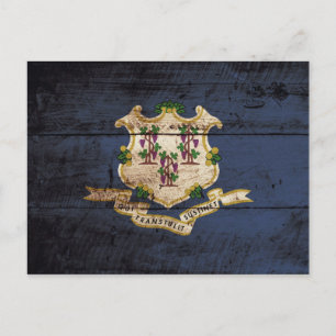 Connecticut Staatsvlag op Oude Houtstructuur Briefkaart
